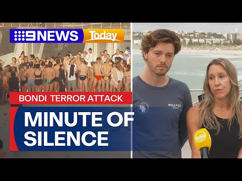 Locals band together to honour Bondi attack victims with minute of silence | 9 News Australia