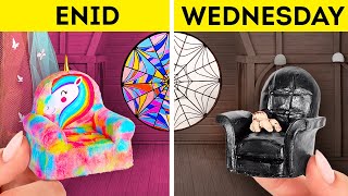 Wednesday And Enid's Iconic Room || Miniature Crafts!🕷️🌈