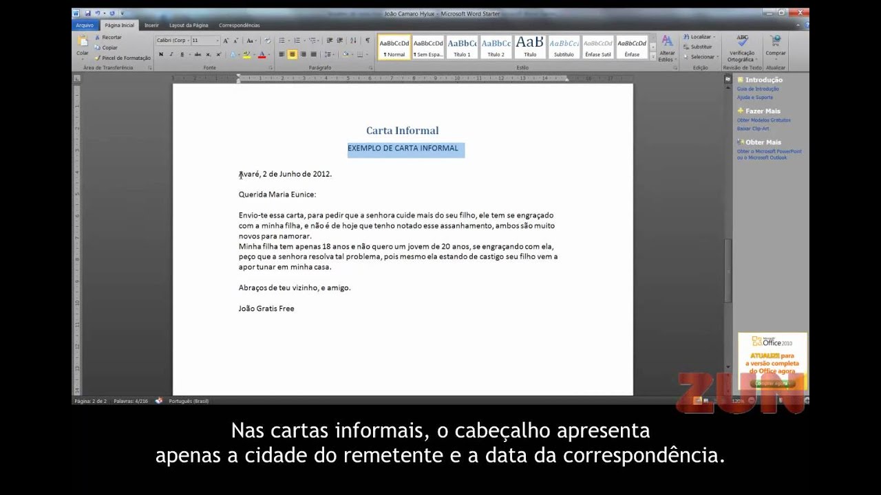 MODELO DE CARTA FORMAL E INFORMAL