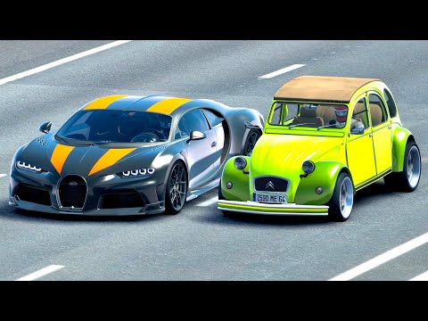 Bugatti Chiron SS 300+ vs Citroen 2CV F1 Engine - Drag Race 20 KM