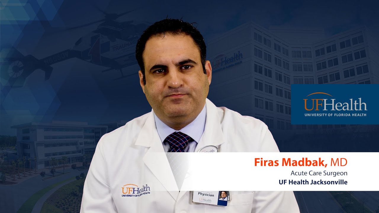 Meet UF Health Jacksonville acute care surgeon Firas Madbak, MD. The UF Health TraumaOne Trauma Center is backed by University of Florida faculty surgeons, physician extenders, resident physicians, and a staff of specialists who combine the brilliance of academic excellence with the advanced clinical skills you would expect from some of the finest physicians in the country.