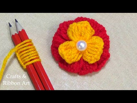 Easy Woolen Flower Making Ideas with Pencil - Hand Embroidery Amazing Trick - Sewing Easy Hacks