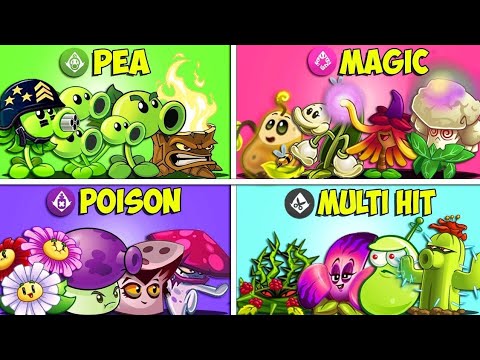 4 Team PEA x POISON x MAGIC x MULTI-HIT Battlez - Who Will Win? - Pvz 2 Team Plant vs Team Plant