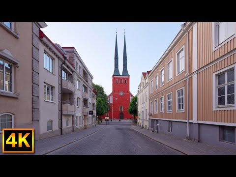 Really early summer morning city virtual walk in Växjö - 4K City Walks Sweden