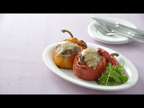 「キユーピー 深煎りごまドレッシング」で作る主役の一皿！パプリカとマッシュルームのファルシ