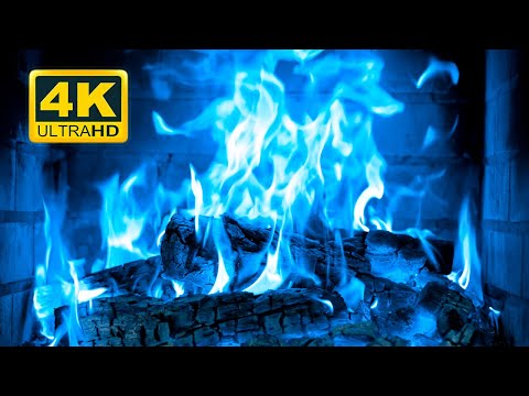 🔥 Beautiful BLUE FIREPLACE 4K! Magic Fireplace Burning with blue flames (12 HOURS)