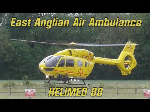 *HELIMED-88* ~ East Anglian Air Ambulance taking off from Addenbrookes Hospital.