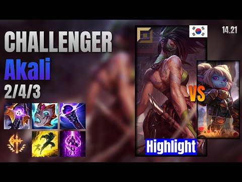 CHALLENGER Top Akali vs Poppy lol KR solo rank Highlight 14.21