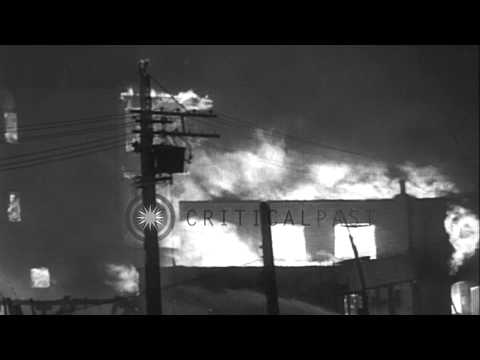 Buildings blaze at Chicago's Union Stockyard. HD Stock Footage