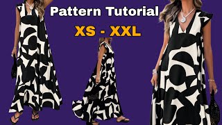 Drafting a Flowy Maxi Dress with Elegant V-Neck | Easy Summer Sewing Pattern Tutorial