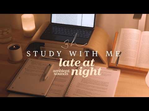 🌙 3-HOUR STUDY WITH ME Late at Night | ✍️ Real Background Noise | 🌧️ Rainy Night | Pomodoro 50-10