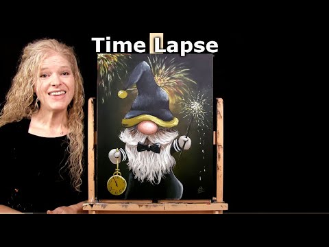 Learn How to Draw and Paint "NEW YEAR'S GNOME" with Acrylics - Time Lapse Step by Step Art Tutorial