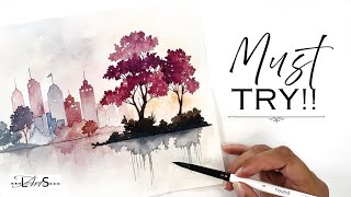 WOW! 🤩 Something Unique! Looks Tricky but ANYONE Can Do It! Watercolor Landscape Painting!