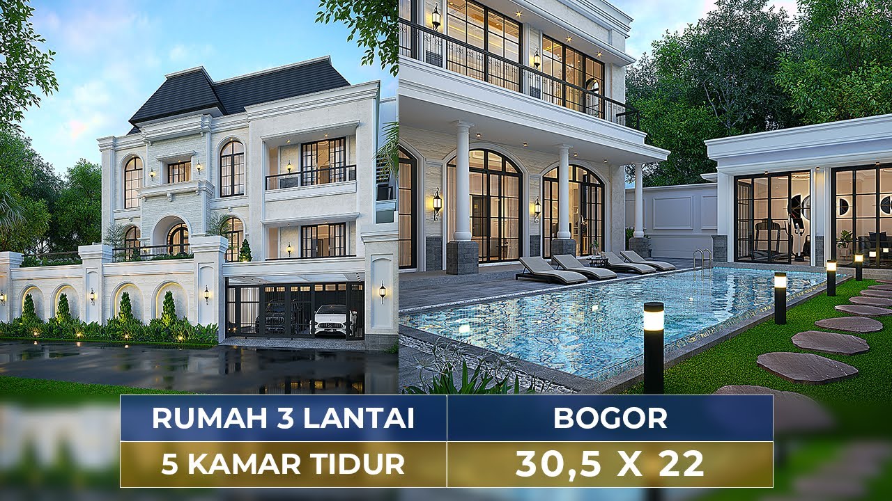 Video 3D Desain Rumah Klasik 3 Lantai Ibu HYT 1601 - Bogor