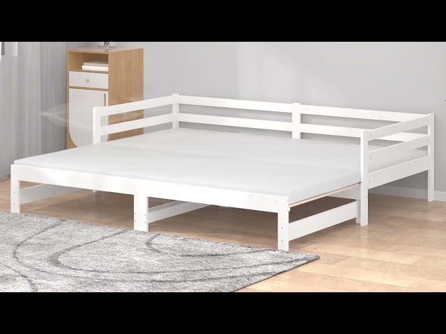 Video Teaser für 806951 vidaXL Pull out Day Bed White Solid Wood Pine 2x90x200 cm