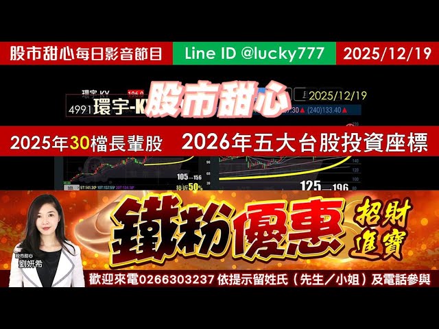 1219【甜心盤後影音】【招財進寶鐵粉專案】2025年30檔長輩股，2026年五大台股投資座標
