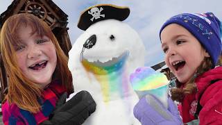 RAiNBOW SNOW CONES!! LAST to LEAVE day 2 with our family Snowboarding Challenge at PiRATE iSLAND