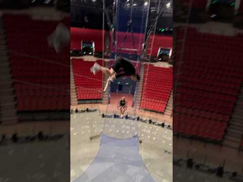 Triple somersaults, Hard fall😭🙀 #gym #circus #extreme #acrobatics #trampoline #aerial  #redbull