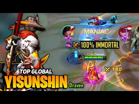 MANIAC! 100 % Immortal Yss Perfect Gameplay [ Top Global Yi Sun Shin ] By Draven - MLBB