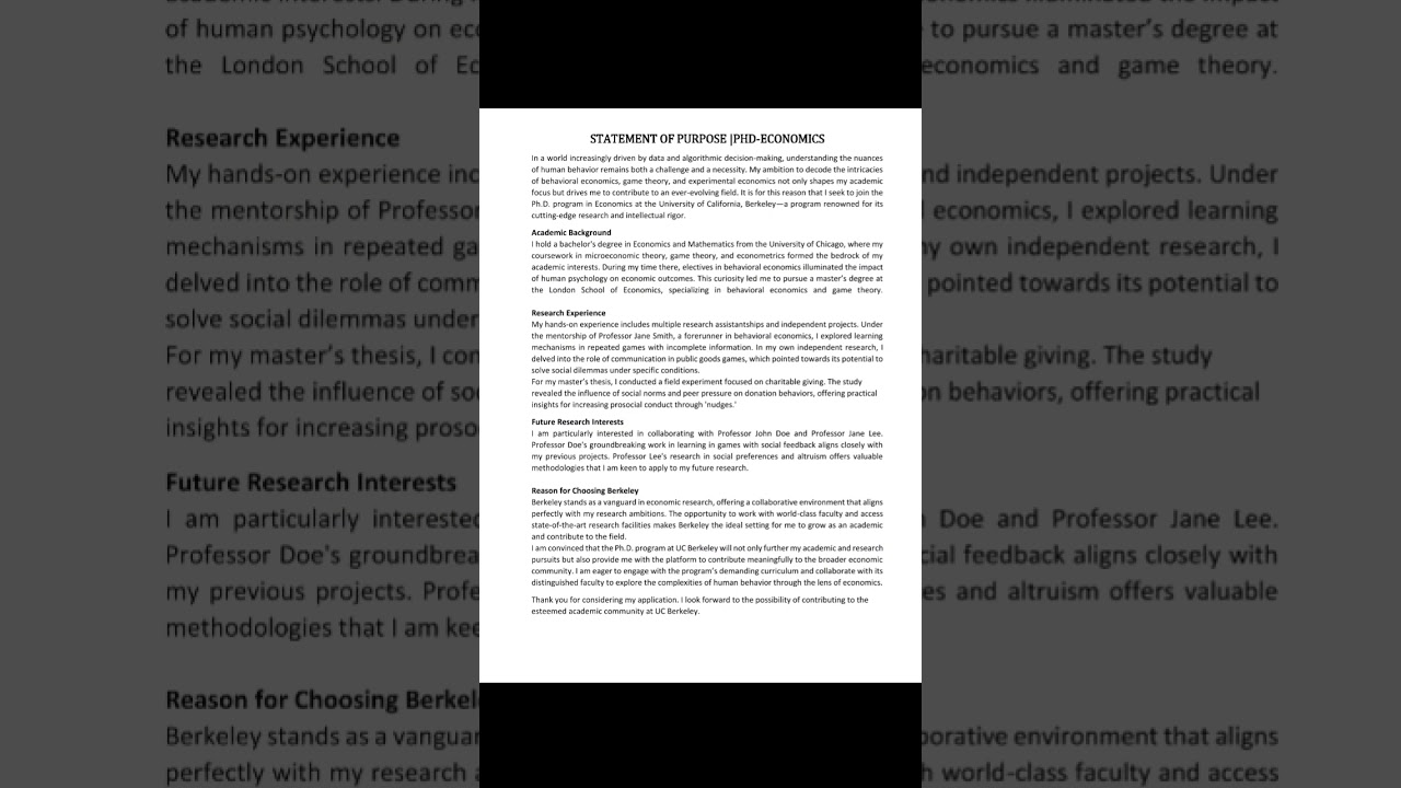 PhD Statement of Purpose and Personal Statement