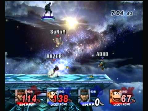 Pound V Brawl: Ally (Snake) + ADHD (Diddy Kong) vs. UltimateRazer (Snake) + Gnes (Diddy Kong) - SSBB