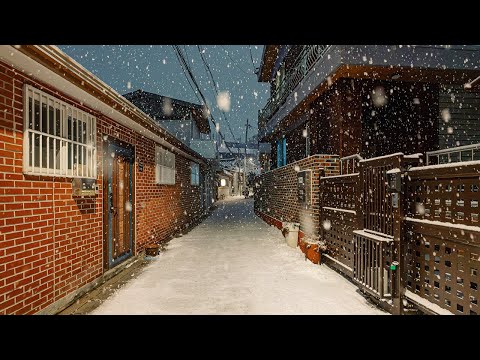 2 HOUR SNOWY NIGHT IN SEOUL 4K ASMR | Bukchon Hanok Village Walking Tour HDR