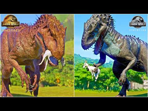 ALL DINOSAURS VS GOATS HUNTING ANIMATION COMPARISON IN JWE1 AND JWE2