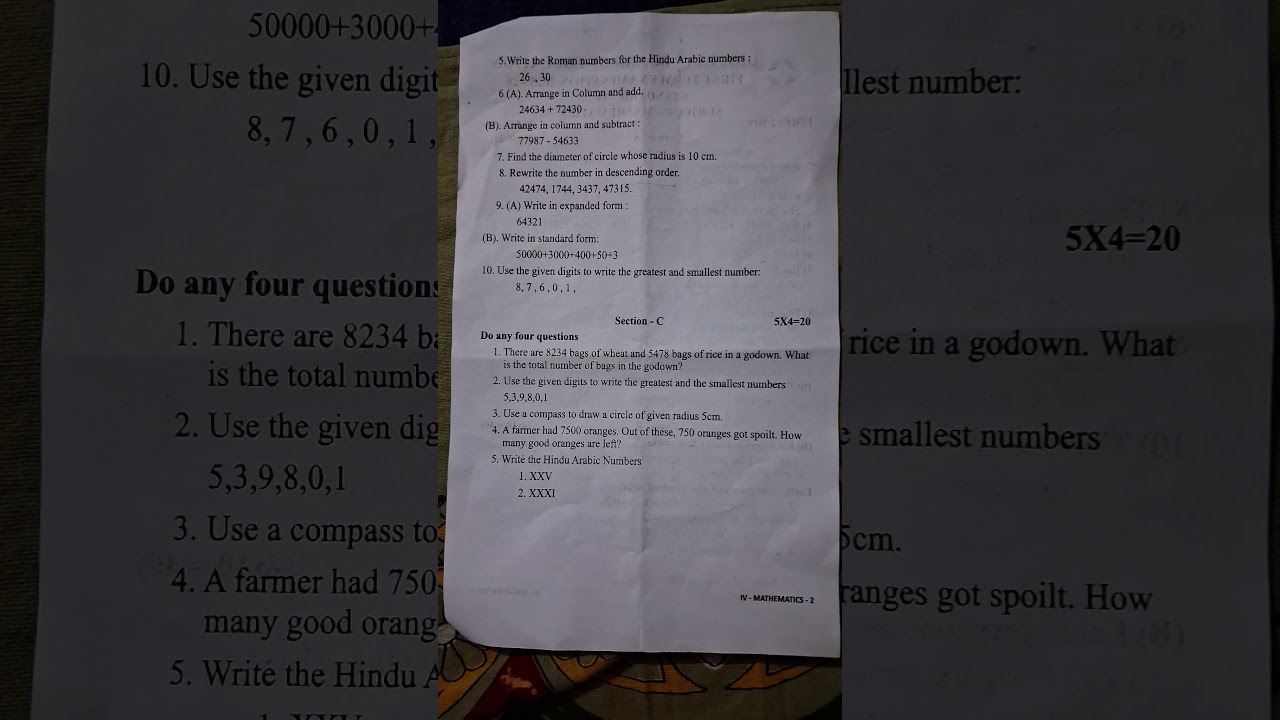 Class 4 ICSE mathematics question paper first term 2025 26