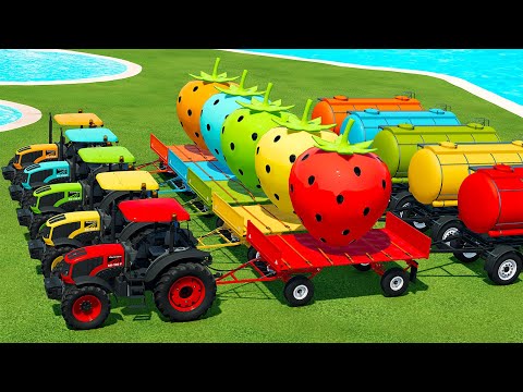 LOAD AND TRANSPORT GIANT STRAWBERRY WITH MAHINDRA & VALTRA TRACTORS - Farming Simulator 22