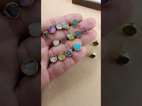 Nanplanetsilver brass amethyst raw stud earrings, size: 8-10...
