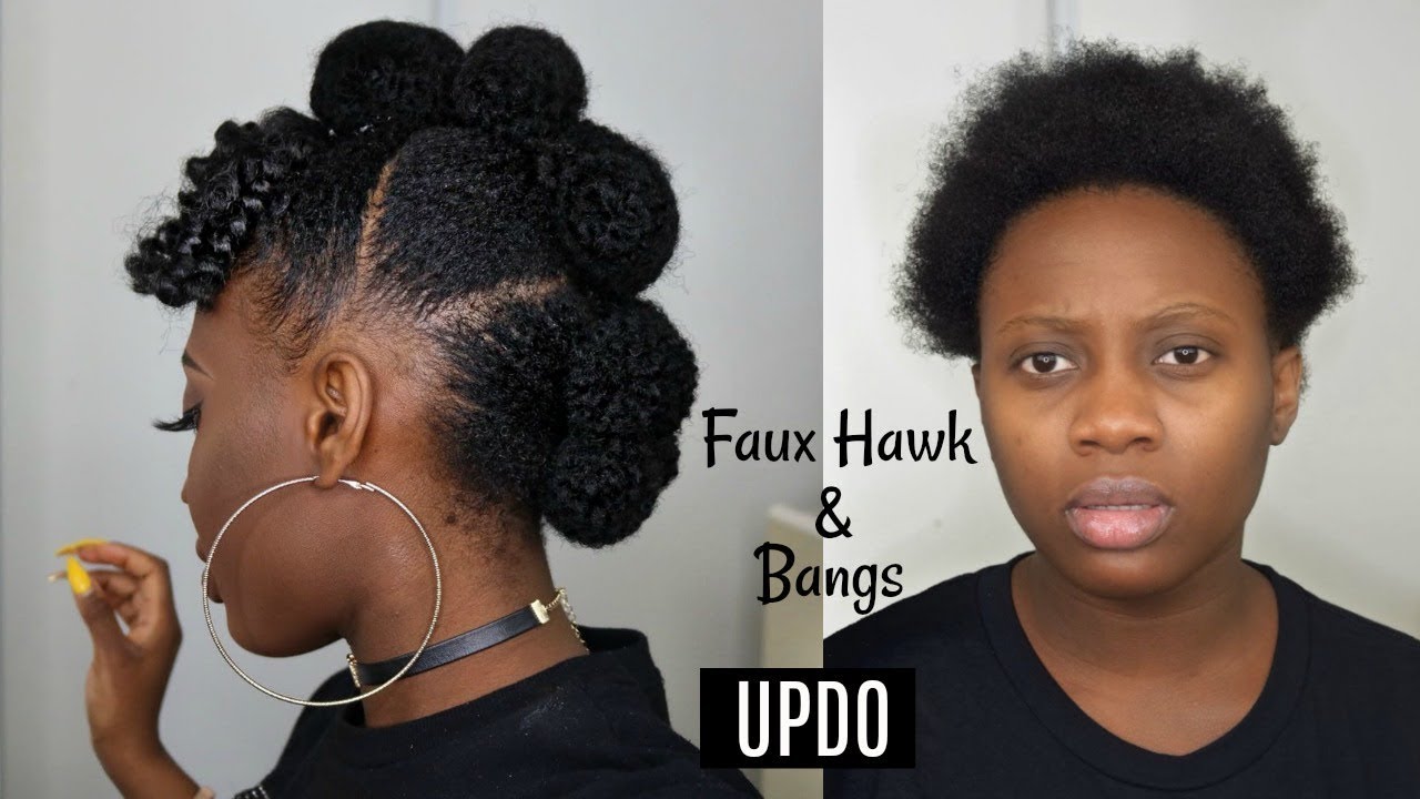 Easy Protective Style Faux Hawk Updo With Afro Bangs On Short