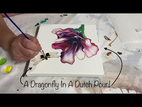 DRAGONFLY On A Dutch Pour Flower?! Mixed Media Fluid Art