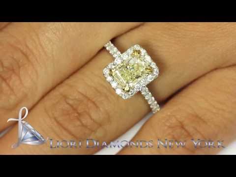 FD-SOLD-007 - 1.72 Carat Fancy Yellow Radiant Cut Diamond Engagement Ring 18k Gold Pave Halo