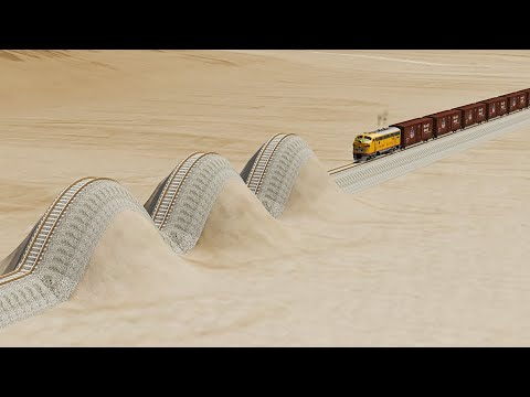 Train Crossing Impossible Triple Speed bump Weird Rail Tracks - BeamNG.Drive