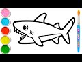Shark Drawing, Painting and Coloring for Kids, Toddlers | How to Draw Sea Animals #268