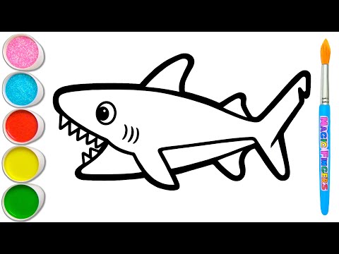 Shark Drawing, Painting and Coloring for Kids, Toddlers | How to Draw Sea Animals 