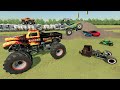 Stuntman jumps Monster Truck over campers and race cars | Farming Simulator 22