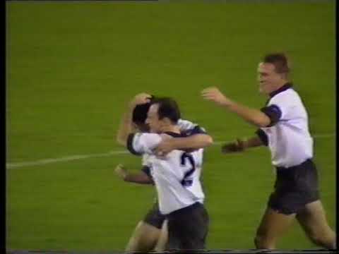 Paul McLoughlin with a great volley at Northampton in October 1993