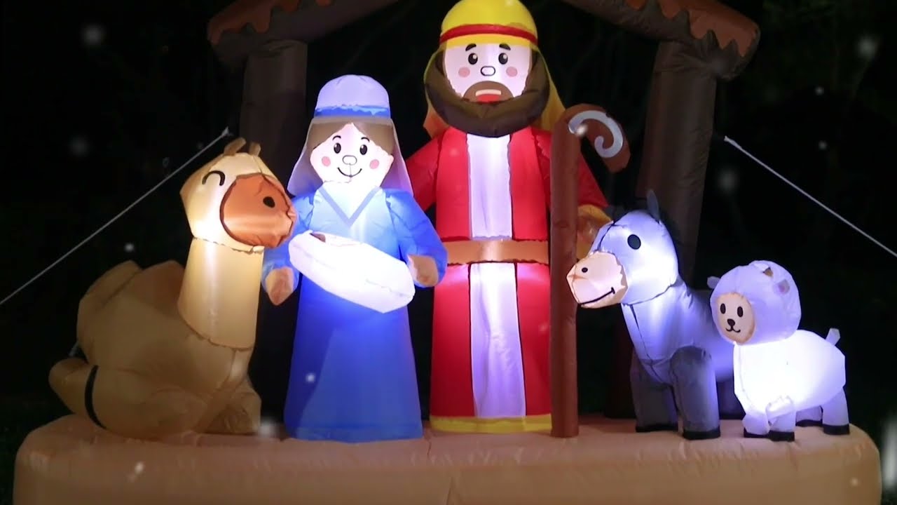 DomKom 6 ft Christmas Inflatables Nativity Scene Decoration with Build-in LEDs