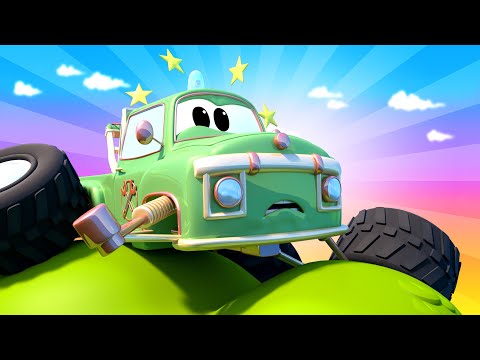 Monster Town Moe hängt auf einem Baum an einem Kliff - Lastwagen Zeichentrickfilme für Kinder 🚓 🚒
