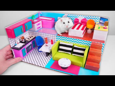 DIY Miniature Cardboard House for HAMSTER #1 bathroom, kitchen, bedroom, living room