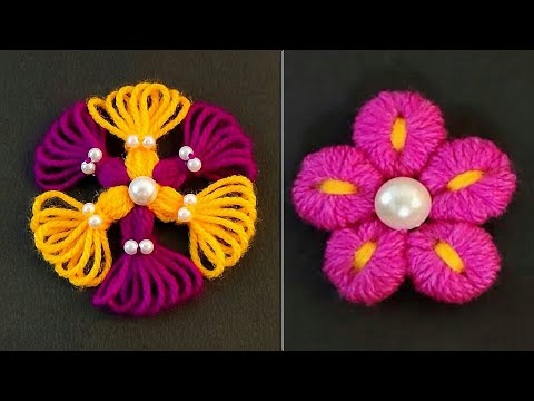 2 Super Easy Woolen Flower Craft Ideas using hair comb - Woolen Flower using Fork - Embroidery trick
