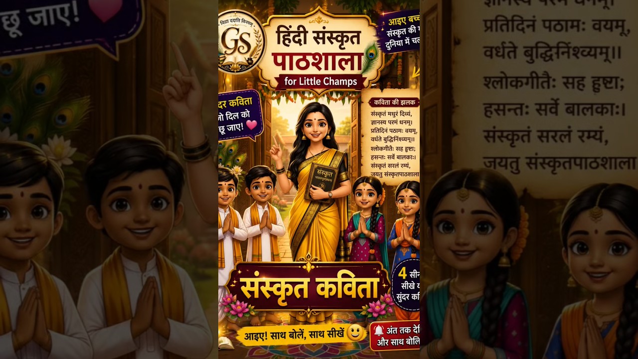 बच्चों के लिए संस्कृत कविता | Sanskrit Poem for Students | संस्कृत पाठशाला।#shorts