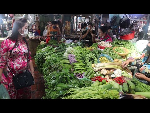Cambodia Market Tour in 2021, Early morning view of fresh food @ Prek Pnov Market