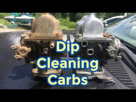 Dip cleaning a motorcycle carb using a gallon can of Berryman Chem-Dip