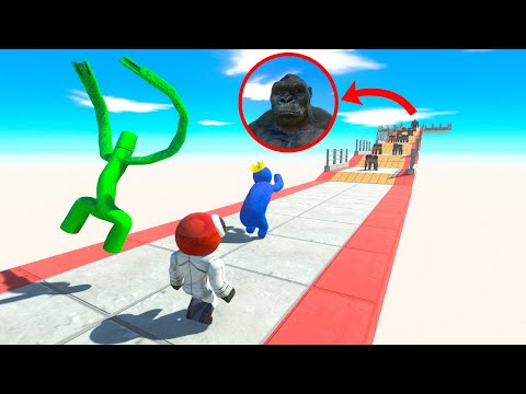 Rainbow Friends on 5 levels of Goro The Giant - Animal Revolt Battle Simulator