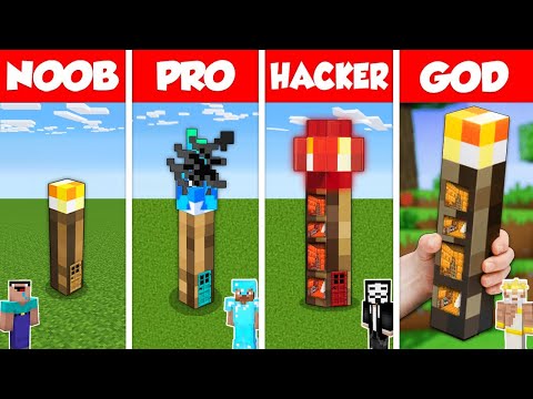 Minecraft Battle: NOOB vs PRO vs HACKER vs GOD: INSIDE TORCH HOUSE BASE BUILD CHALLENGE / Animation