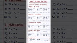 Speed Calculation Worksheet | Solve Fast Math Questions