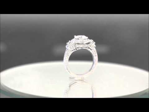 EGL USA H-VS2 18K White Gold Round Cut Diamond Engagement Ring Deco Halo 2.80ctw - ASW - 801N