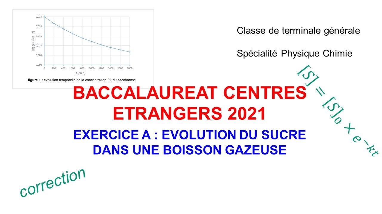 BACCALAUREAT CENTRES ETRANGERS 2021 EXERCICE A : EVOLUTION DU SUCRE DANS UNE BOISSON GAZEUSE(chimie)